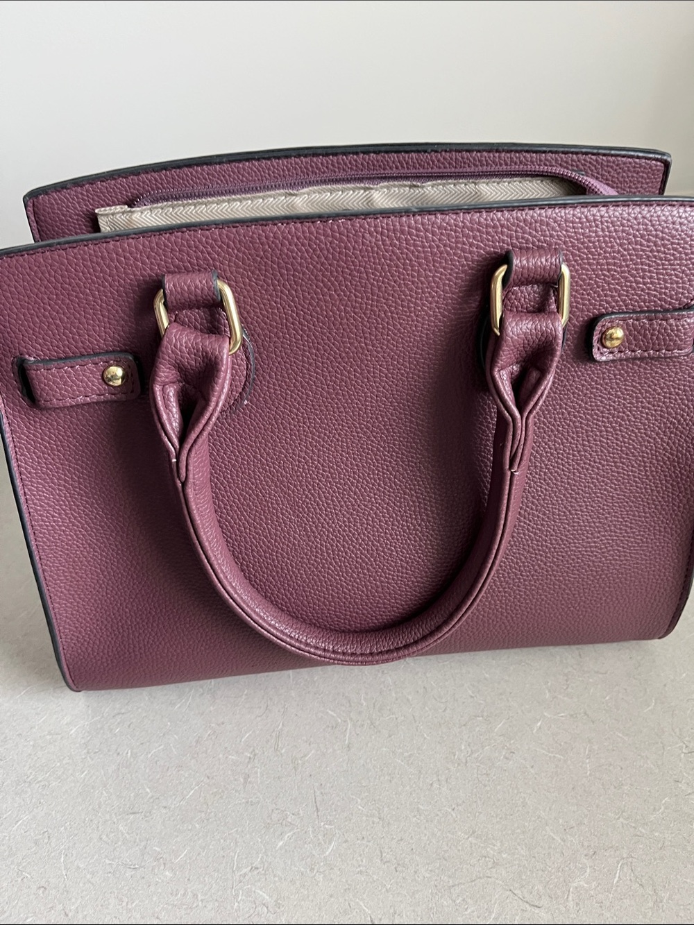 Structured Pebbled Satchel in Plum